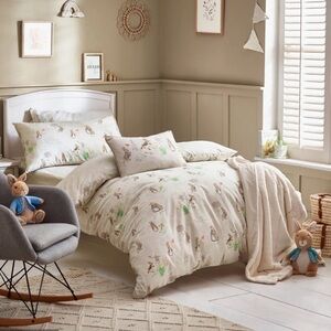 Classic Peter Rabbit™ 100% Cotton Duvet Cover Set In Natural Single Bed Size NWT